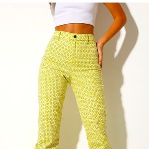 NWT Motel Rocks Zoven Flare Trouser in Green Geo Retro